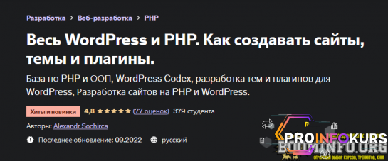 скачать бесплатно [Александр Сокирка] [Udemy] Весь WordPress и PHP. Как создавать сайты, темы и плагины (2022)