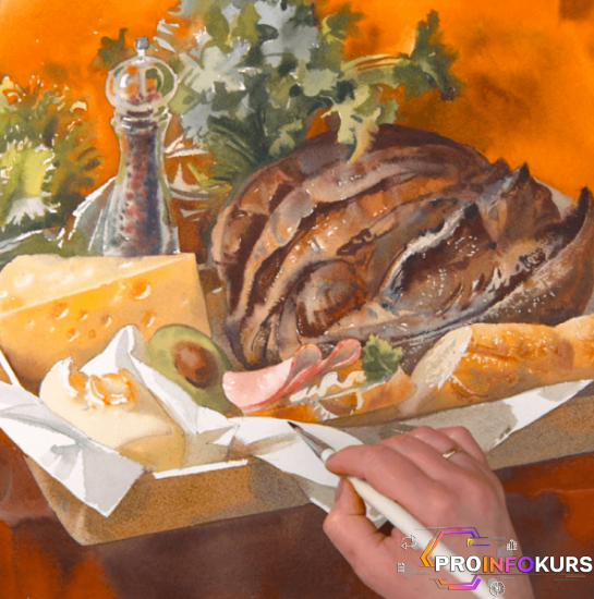 скачать бесплатно [lectoroom] Завтрак с хлебом и сыром. Рисуем натюрморт акварелью (2024)