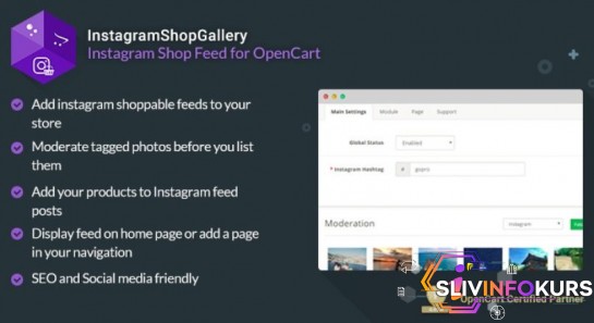скачать бесплатно InstagramShopGallery 3.1.1 - лента Instagram с возможностью покупки для OpenCart 3